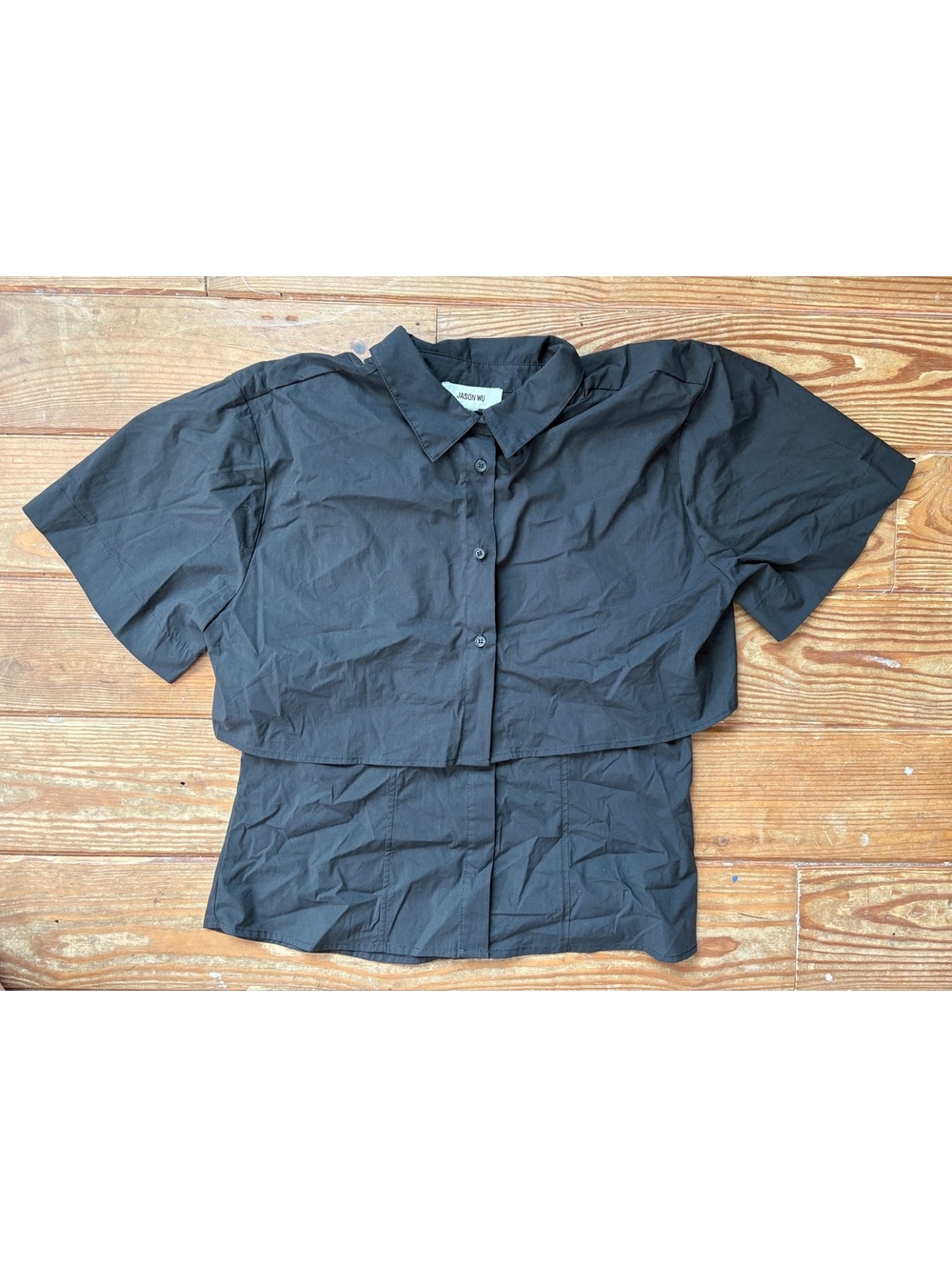 Black Layered Cape Overlay Button Front Blouse